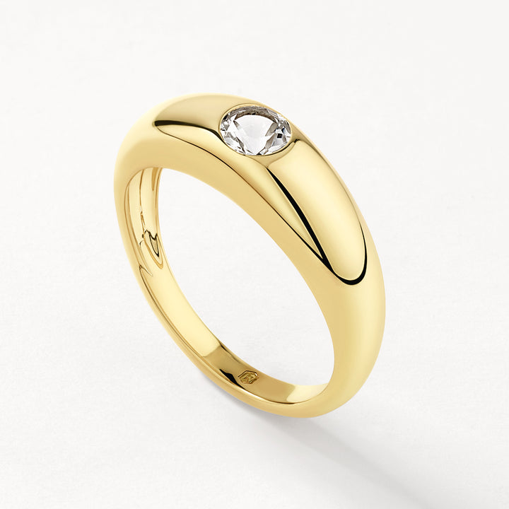 Medley Ring White Topaz Round Curve Pinky Ring in Gold