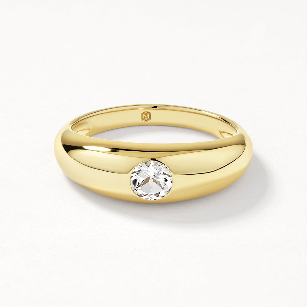 Medley Ring White Topaz Round Curve Pinky Ring in Gold