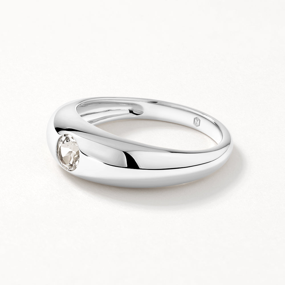 Medley Ring White Topaz Round Curve Pinky Ring in Silver