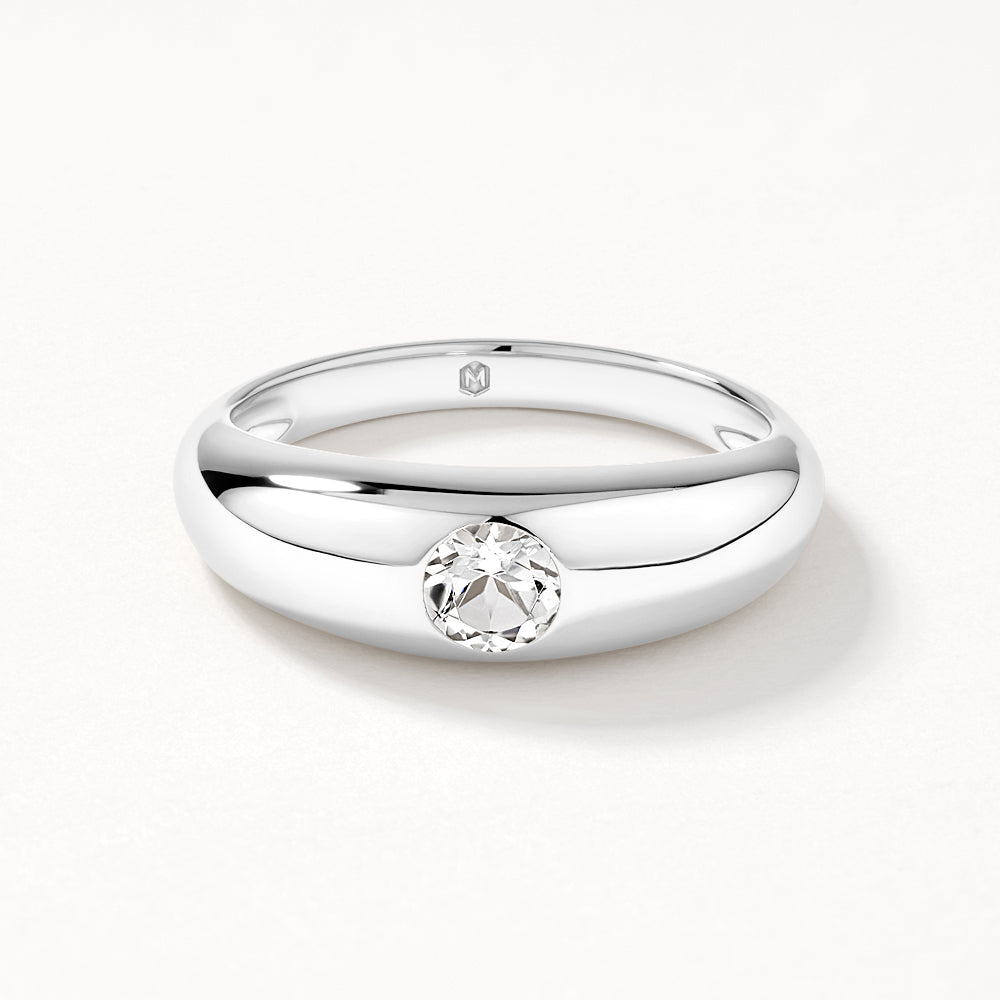 Medley Ring White Topaz Round Curve Pinky Ring in Silver