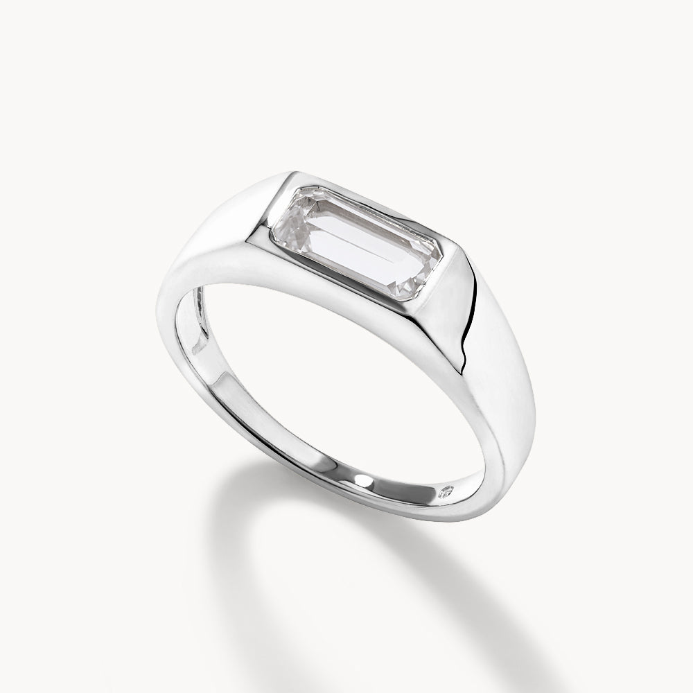 Medley Ring White Topaz Signet Pinky Ring in Silver