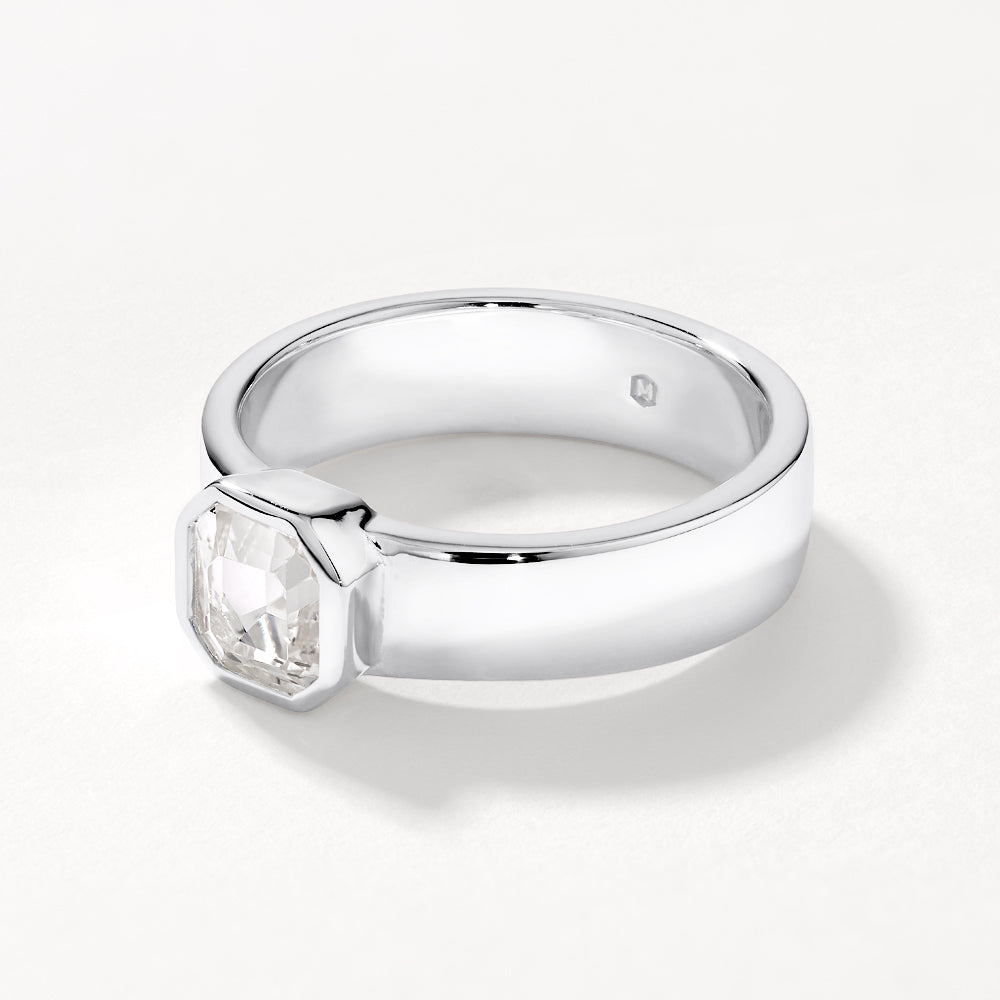 Medley Ring White Topaz Square Bezel Cigar Band in Silver