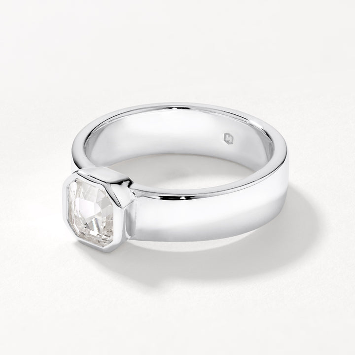 Medley Ring White Topaz Square Bezel Cigar Band in Silver