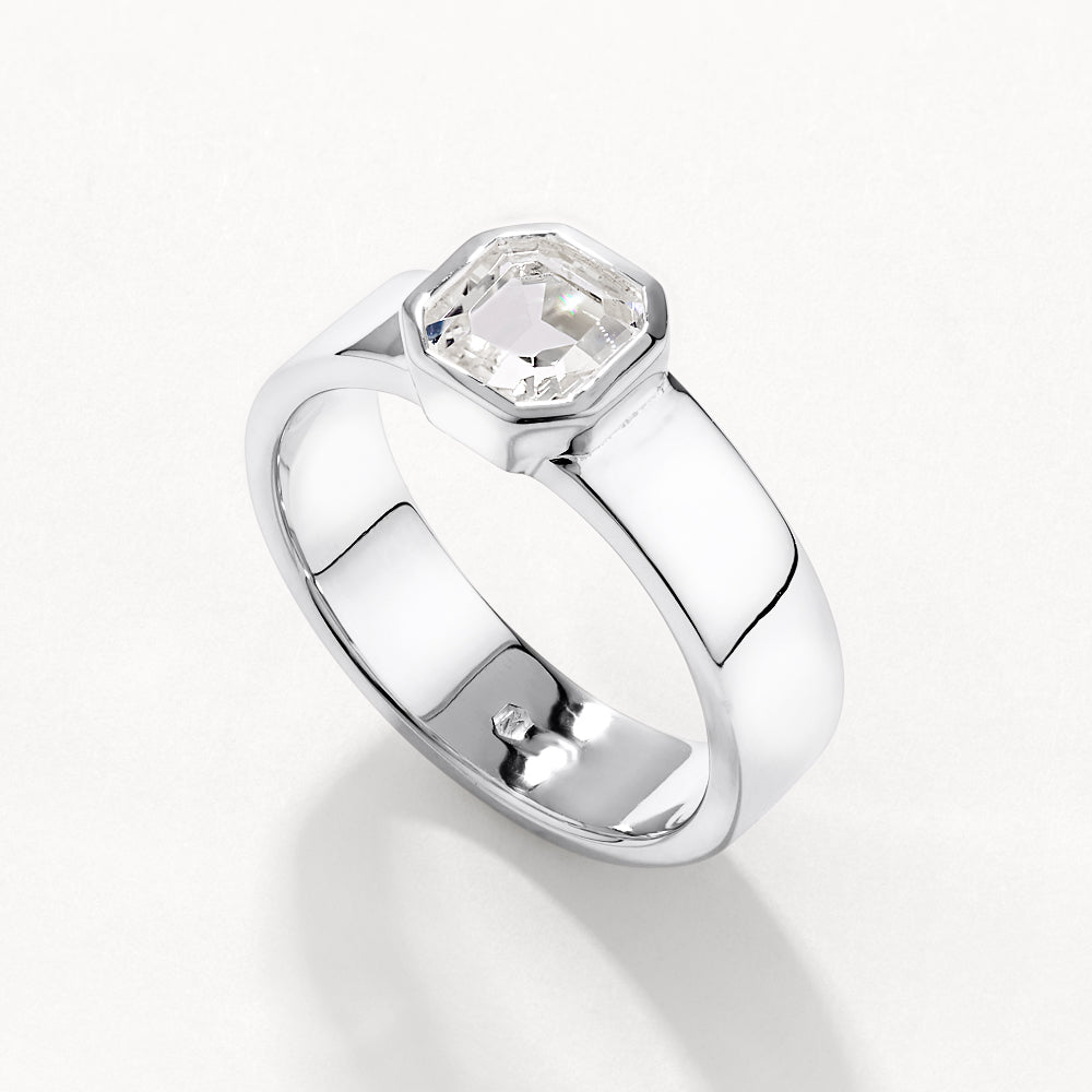 Medley Ring White Topaz Square Bezel Cigar Band in Silver