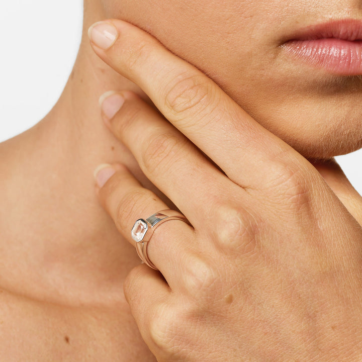 Medley Ring White Topaz Square Bezel Cigar Band in Silver