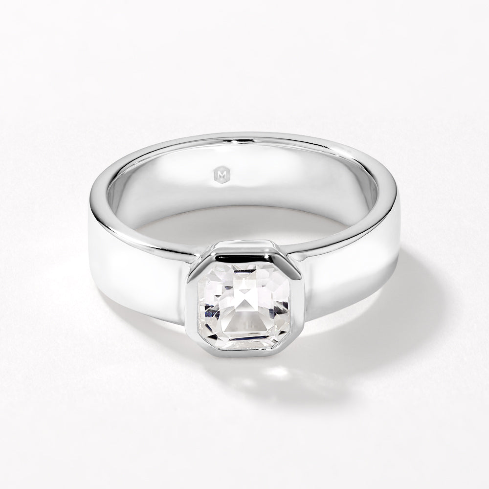 Medley Ring White Topaz Square Bezel Cigar Band in Silver