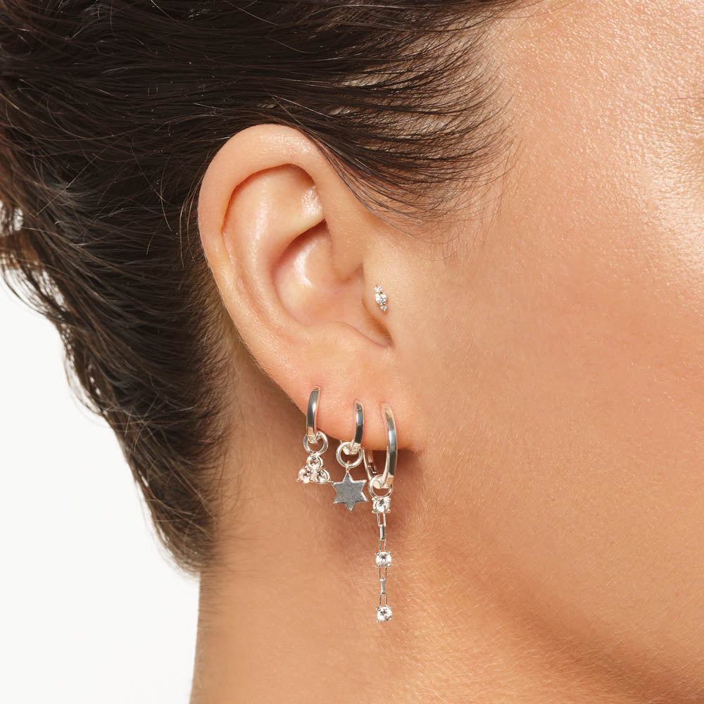 Medley Earrings White Topaz Trio Drop Charm in Silver