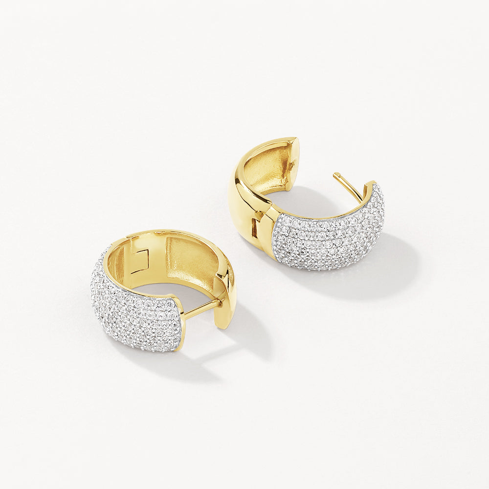 Medley Earrings White Zircon Chunky Curve Huggies in Gold