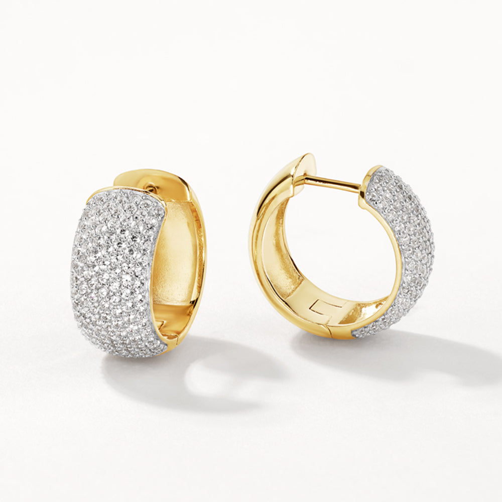 Medley Earrings White Zircon Pave Chunky Curve Huggies in Gold