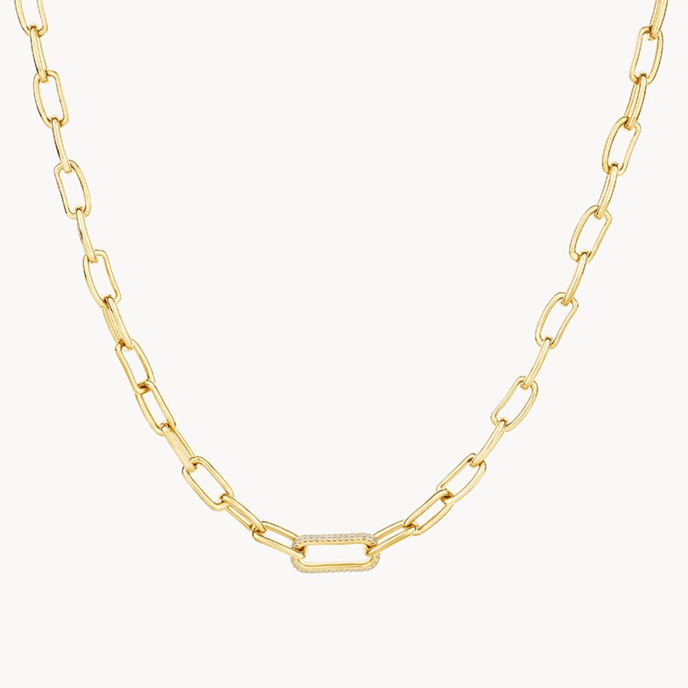 Medley Necklace White Zircon Pave Link Paperclip Chain in Gold