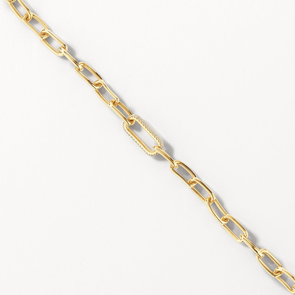 Medley Necklace White Zircon Pave Link Paperclip Chain in Gold