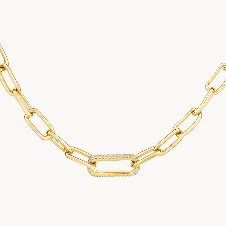 Medley Necklace White Zircon Pave Link Paperclip Chain in Gold