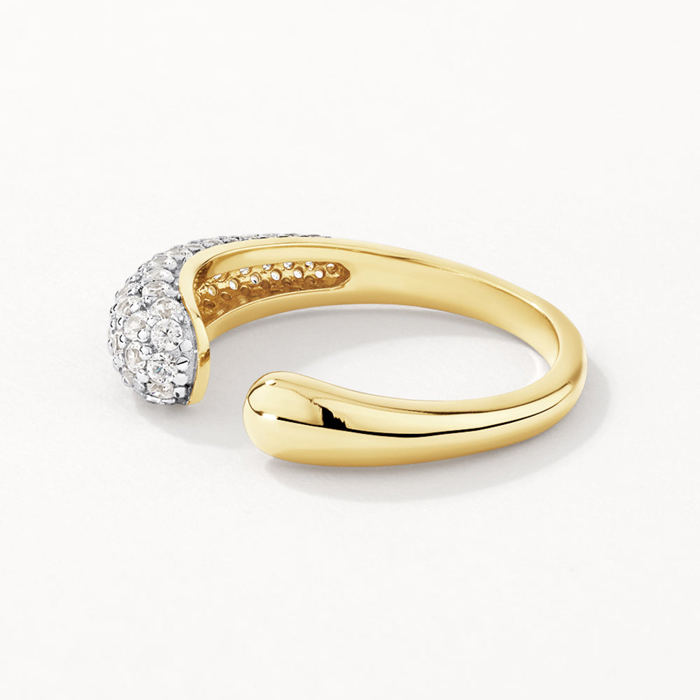 Medley Ring White Zircon Pave Open Puff Dome Ring in Gold