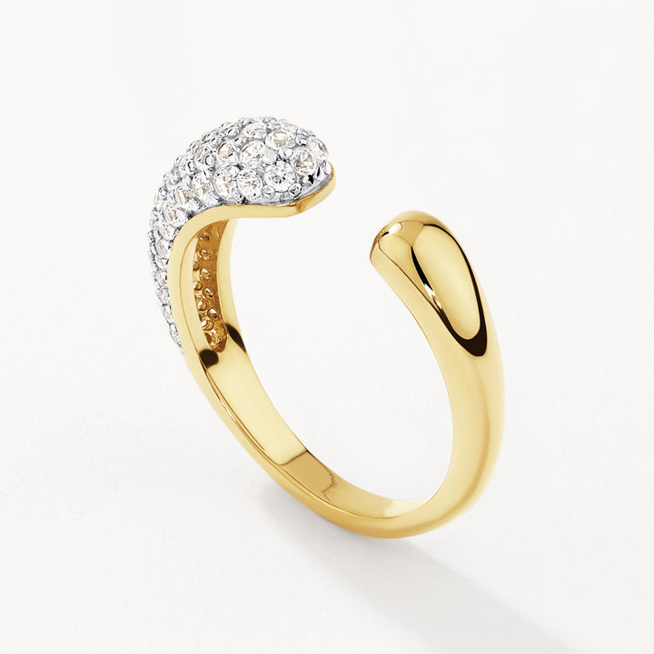 Medley Ring White Zircon Pave Open Puff Dome Ring in Gold