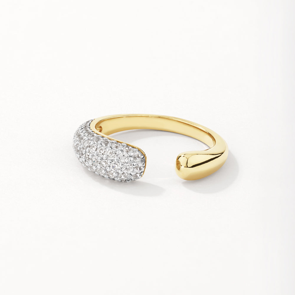 Medley Ring White Zircon Pave Open Puff Dome Ring in Gold