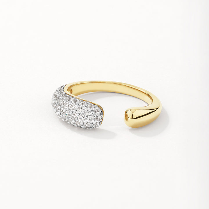 Medley Ring White Zircon Pave Open Puff Dome Ring in Gold