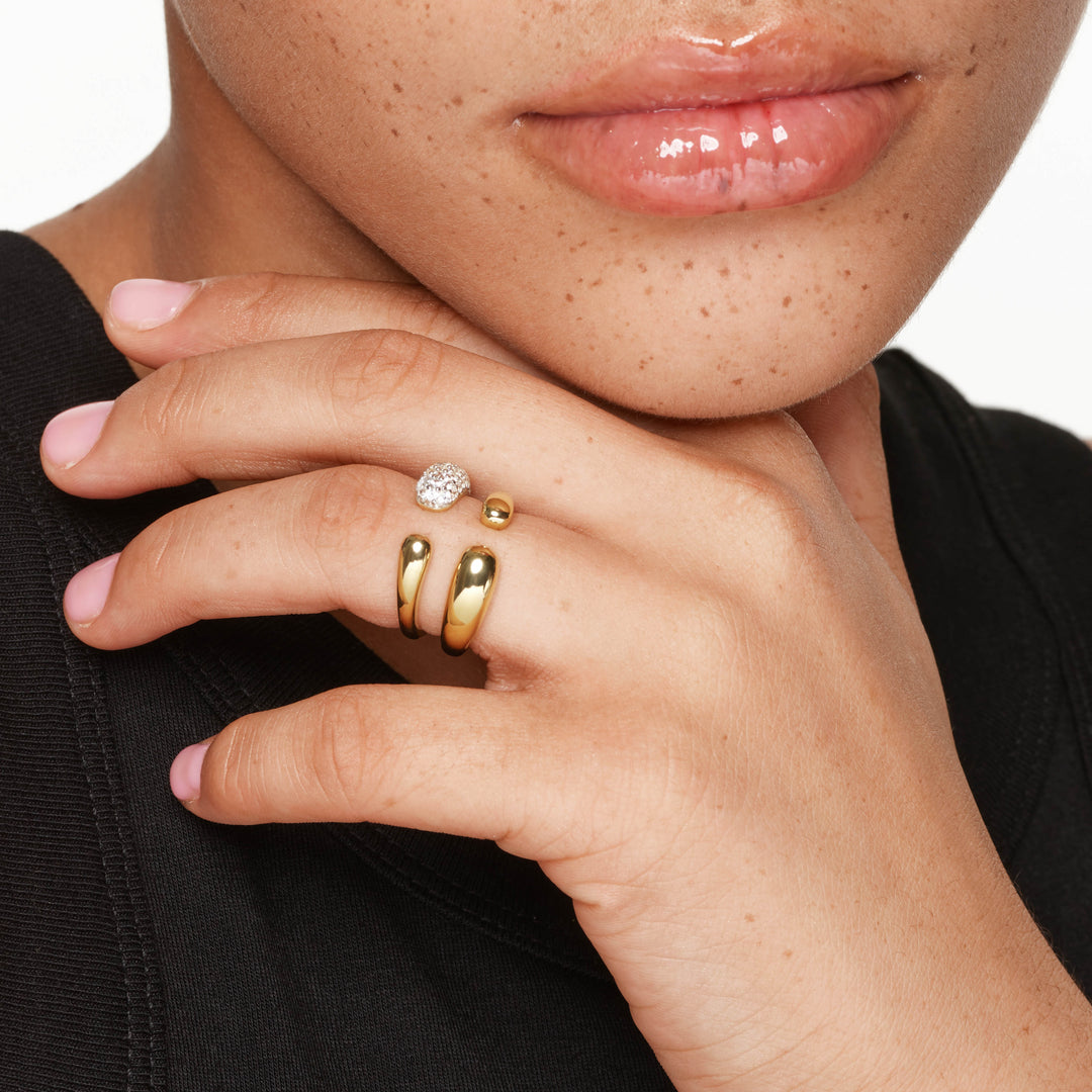 Medley Ring White Zircon Pave Open Puff Dome Ring in Gold