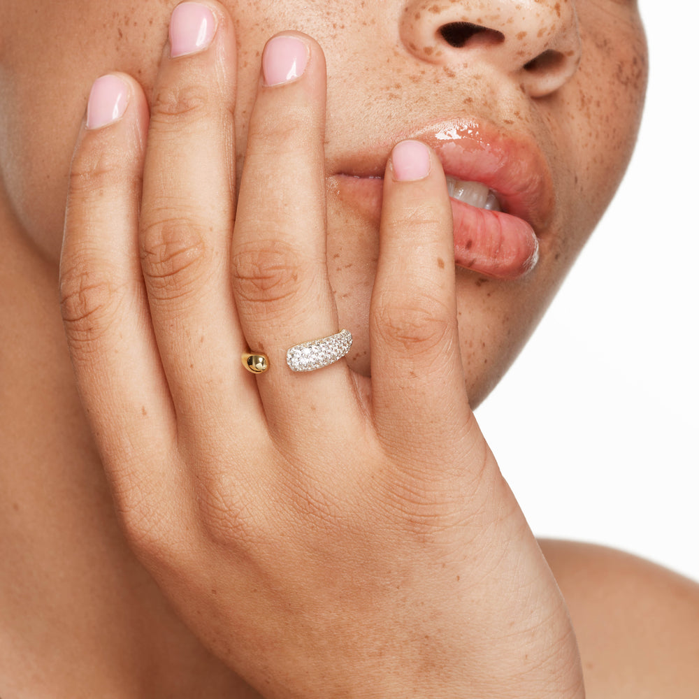 Medley Ring White Zircon Pave Open Puff Dome Ring in Gold