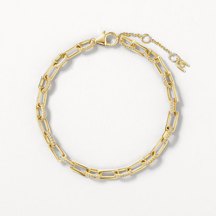 Medley Bangle/Bracelet White Zircon Pave Paperclip Chain Bracelet in Gold