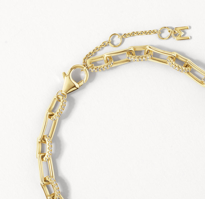 Medley Bangle/Bracelet White Zircon Pave Paperclip Chain Bracelet in Gold