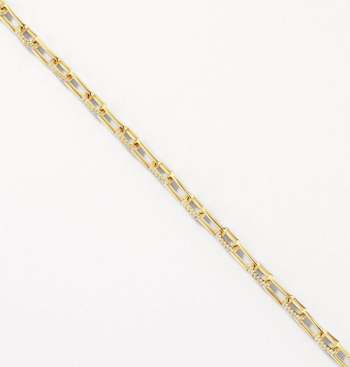 Medley Bangle/Bracelet White Zircon Pave Paperclip Chain Bracelet in Gold