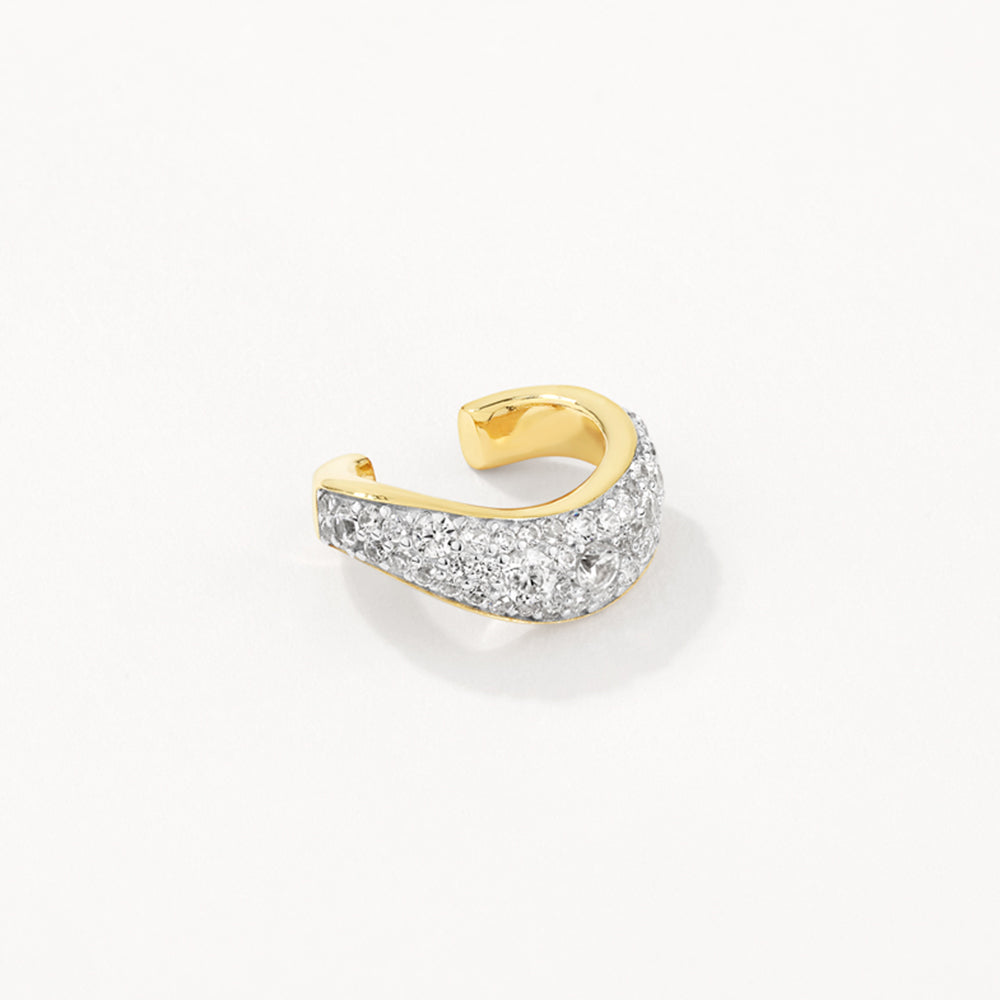 Medley Earrings White Zircon Pave Wave Ear Cuff in Gold