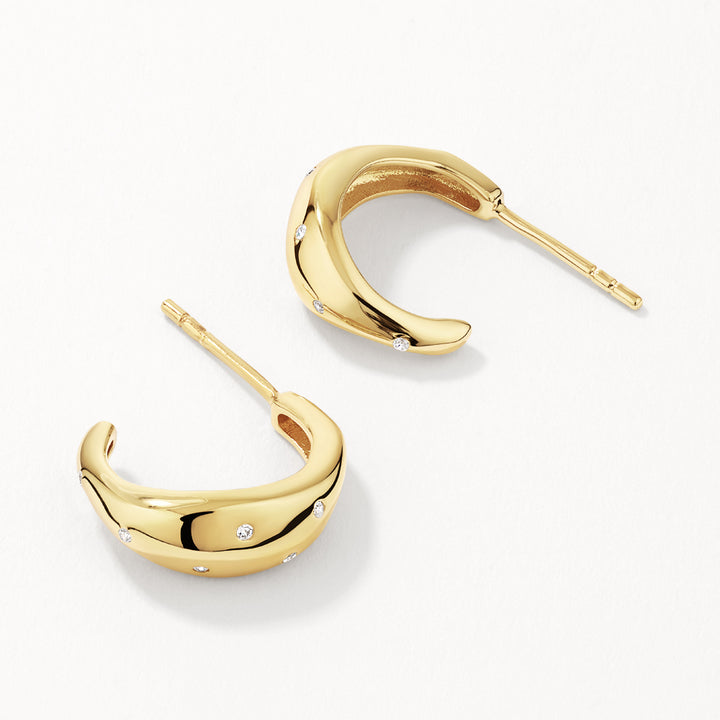 Medley Earrings White Zircon Polka Dot Hoops in Gold