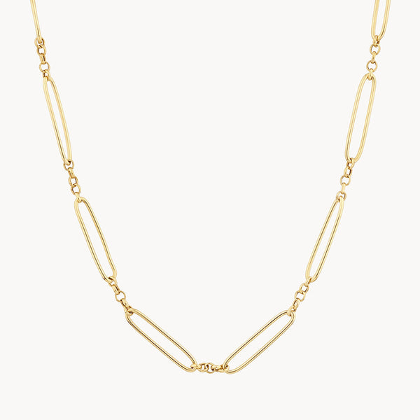 14k Yellow Gold Paper Clip Style Diamond Necklace