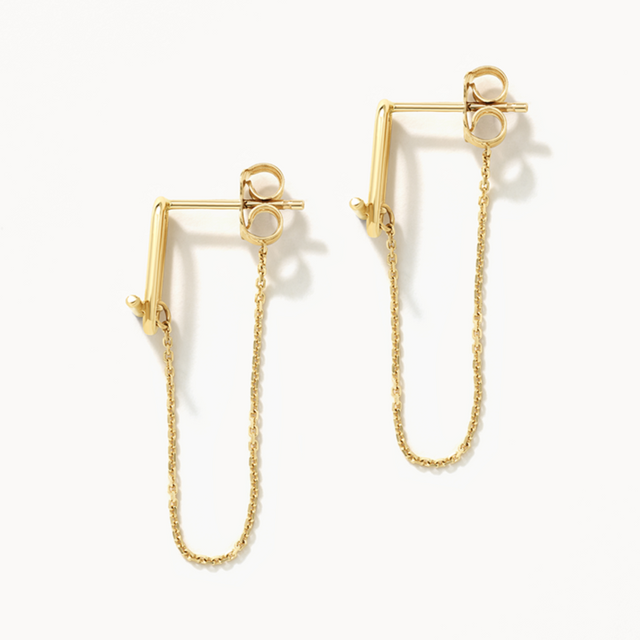 Medley Earrings Wire Paperclip Toggle Chain Stud Earrings in 10k Gold