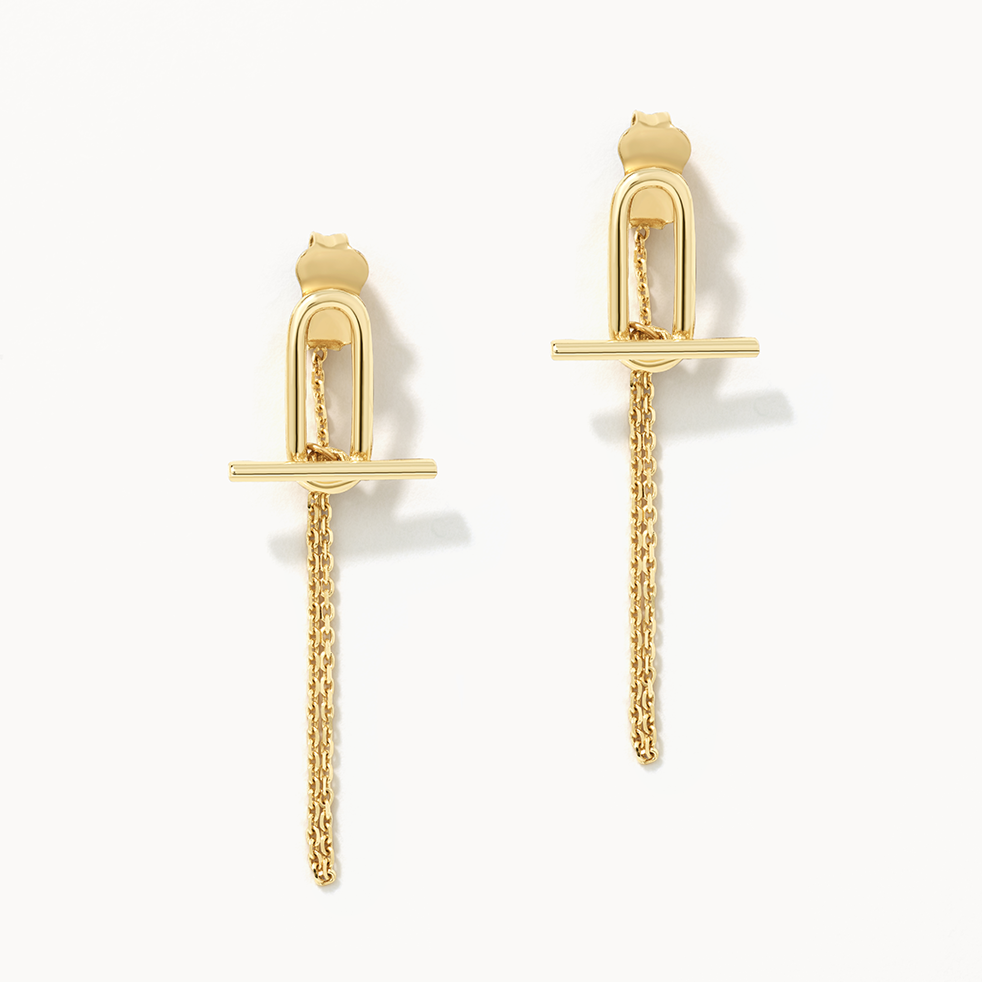 Medley Earrings Wire Paperclip Toggle Chain Stud Earrings in 10k Gold