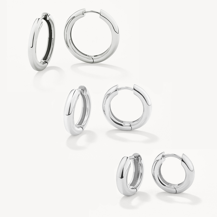 Curve Hoop Earrings Set in Silver