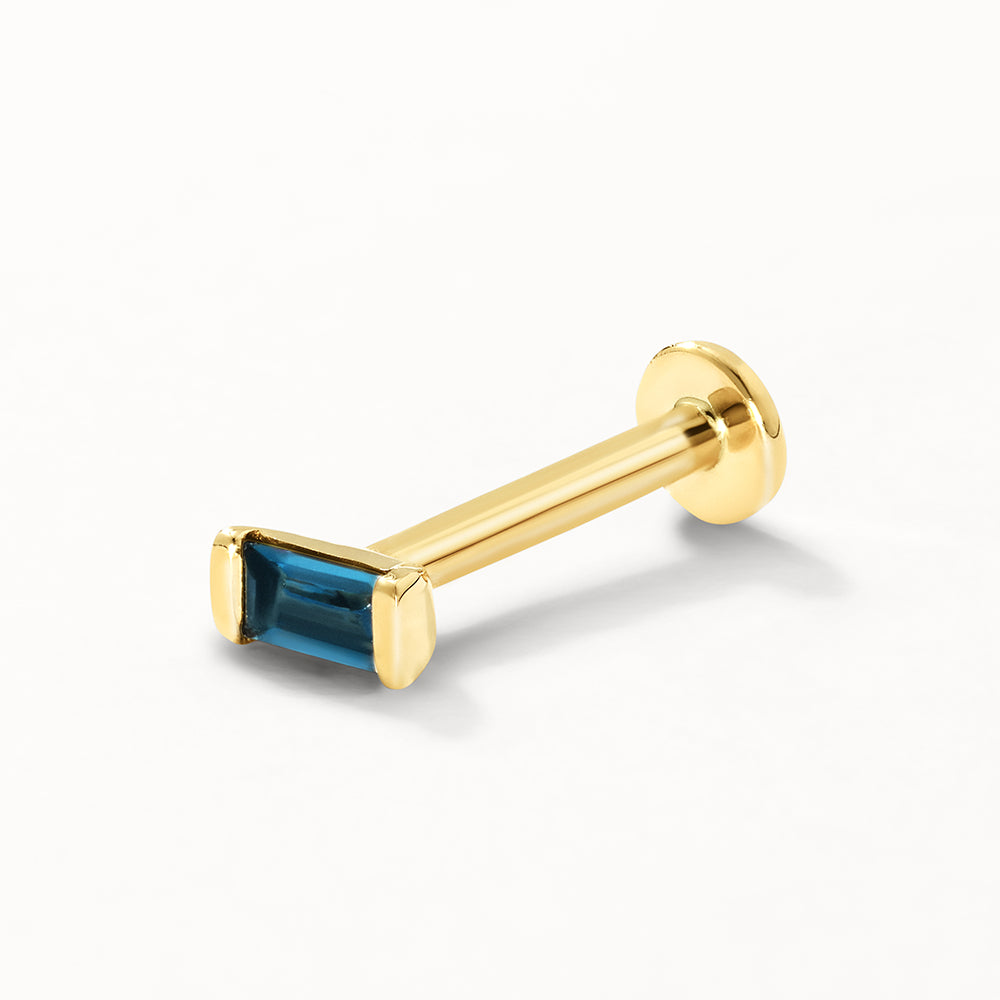 Blue Topaz Baguette Helix Single Stud Earring in 10k Gold
