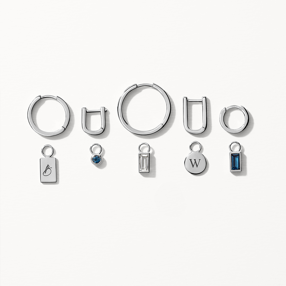 Medley Earrings Blue Topaz Rectangle Charm in Silver