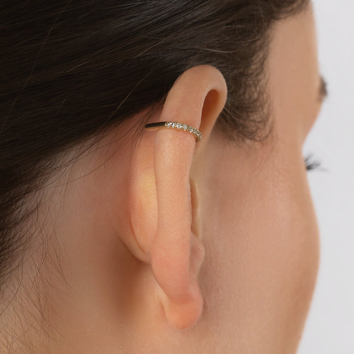 Diamond Bar Single Ear Cuff in 10k Gold