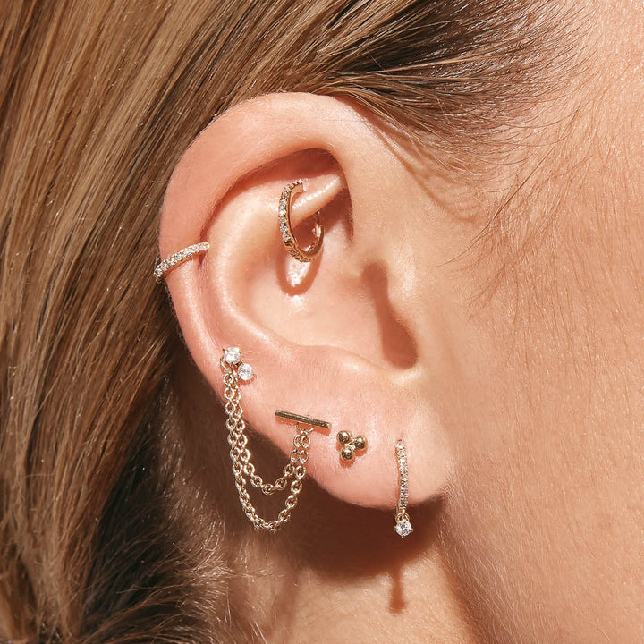 Diamond Drop Helix Single Stud Earring in 10k Gold