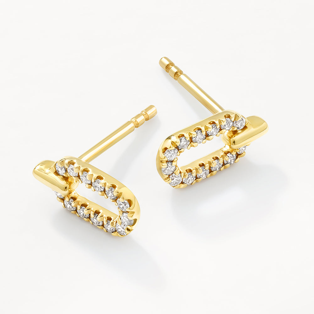 Diamond Paperclip Stud Earrings in 10k Gold