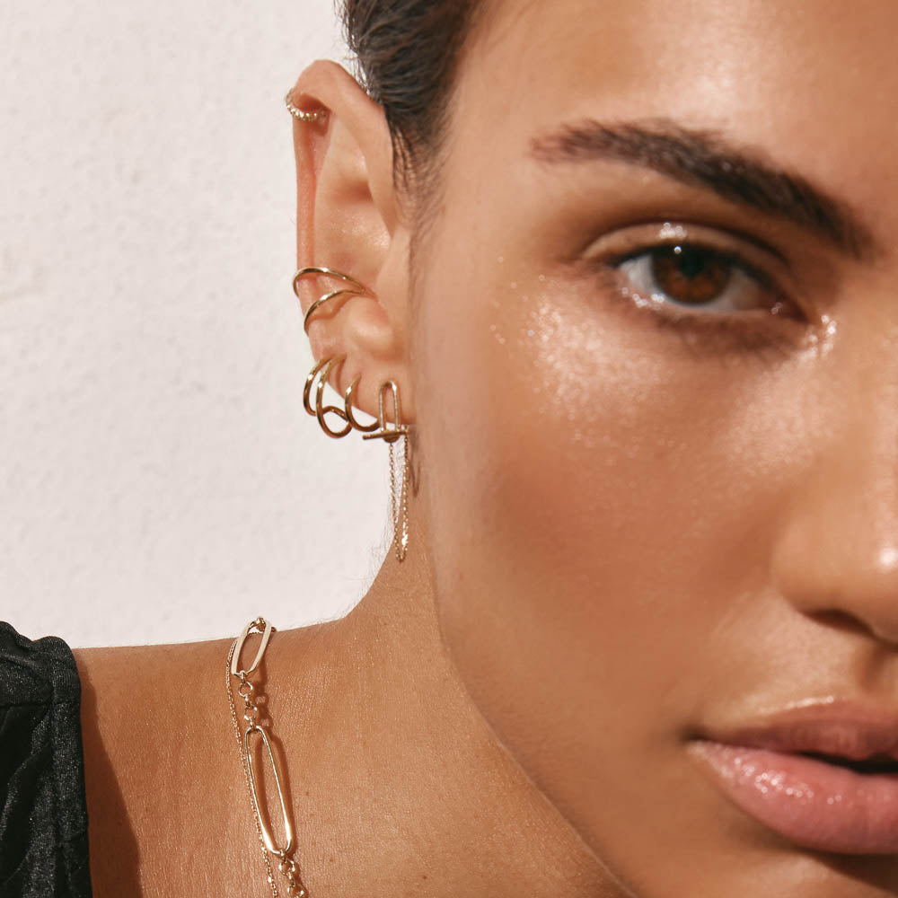 Double piercing earrings, multiple piercing connected earrings with chain |  VIE EN BLEU