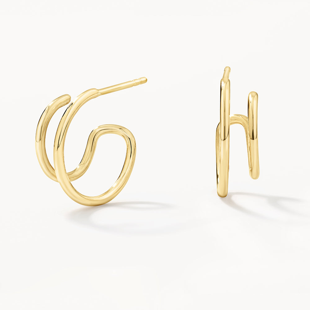 Double Huggie Stud Earrings in 10k Gold