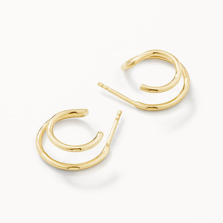 Double Huggie Stud Earrings in 10k Gold