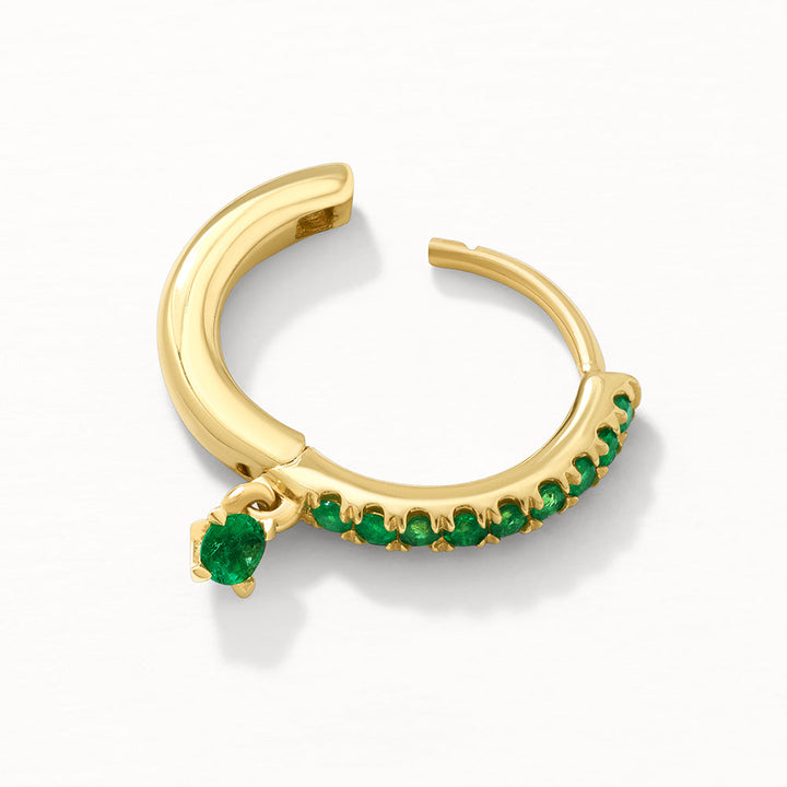 Emerald Drop Single Huggie Earring in 10k Gold