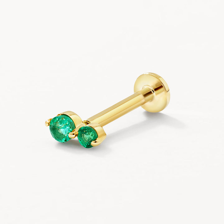 Emerald Twin Cluster Helix Single Stud Earring in 10k Gold