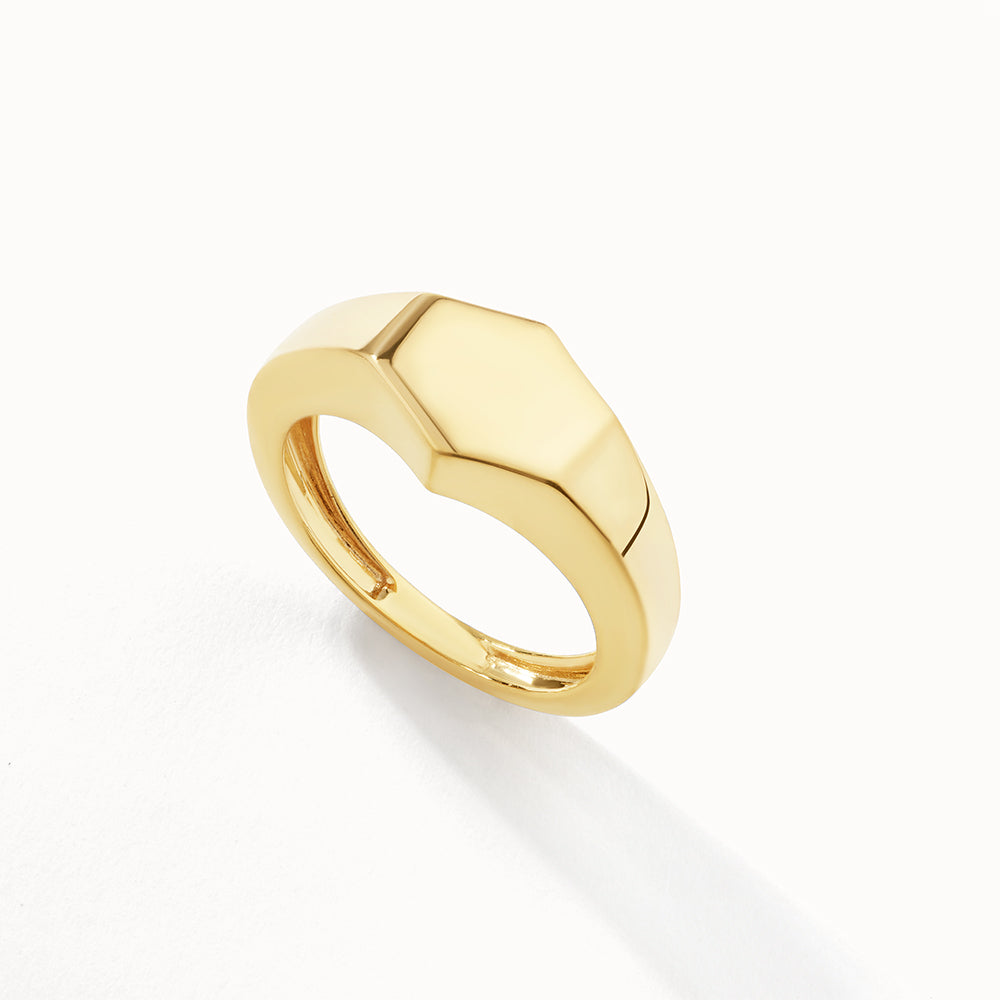 Medley Ring Engravable Hexagon Signet Pinky Ring in Gold