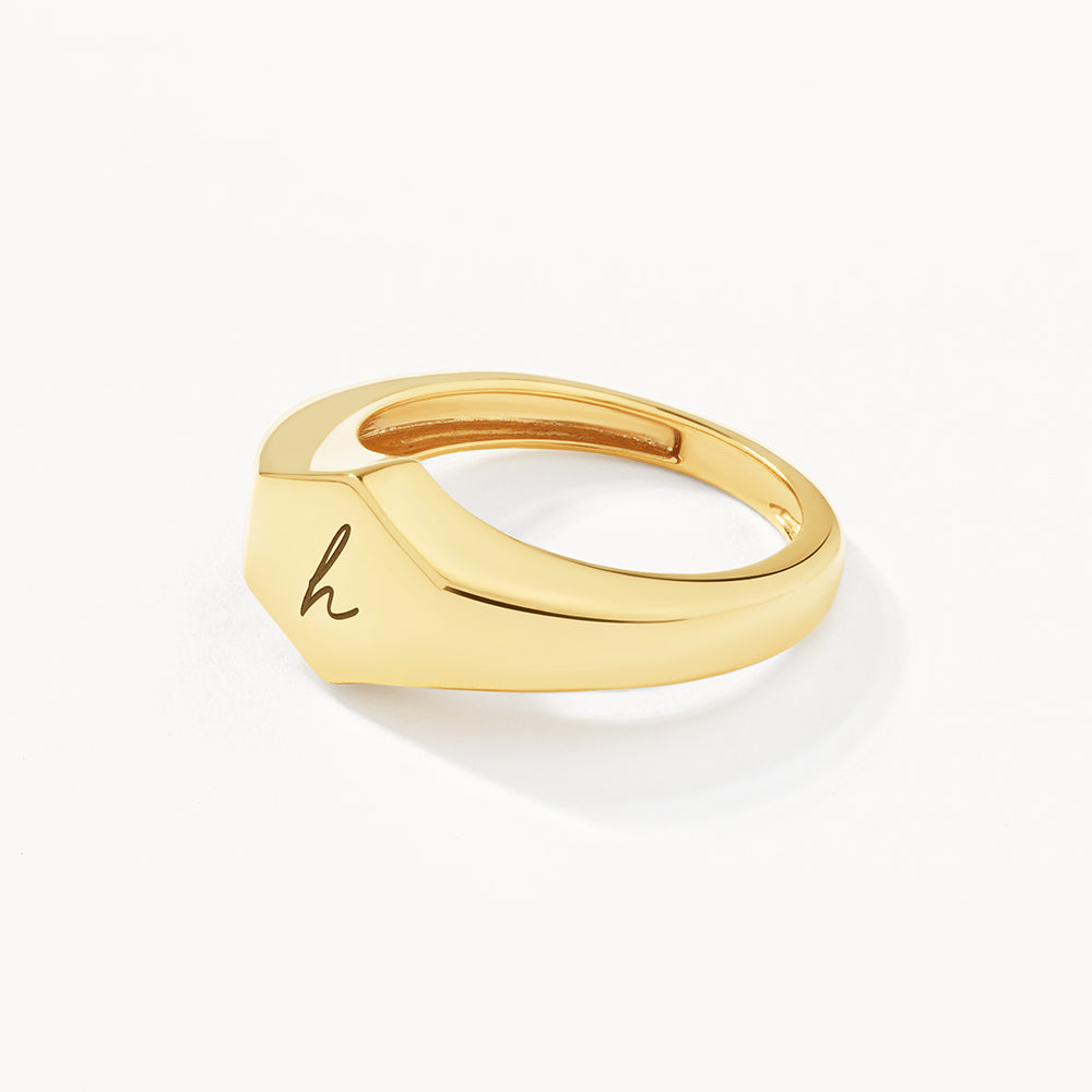 Engravable Hexagon Signet Pinky Ring in Gold