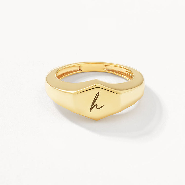 Medley Ring Engravable Hexagon Signet Pinky Ring in Gold