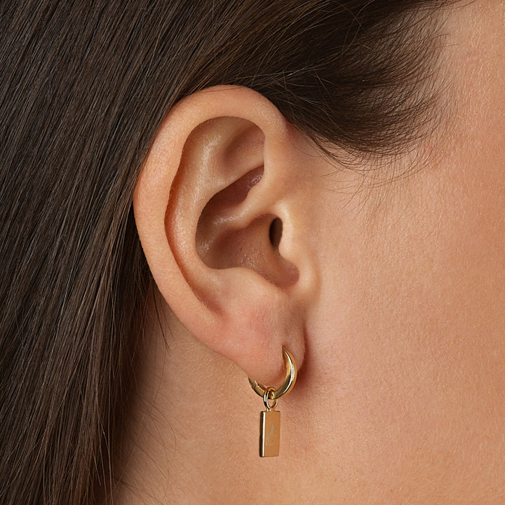 Medley Earrings Engravable Rectangle Charm in 10k Gold