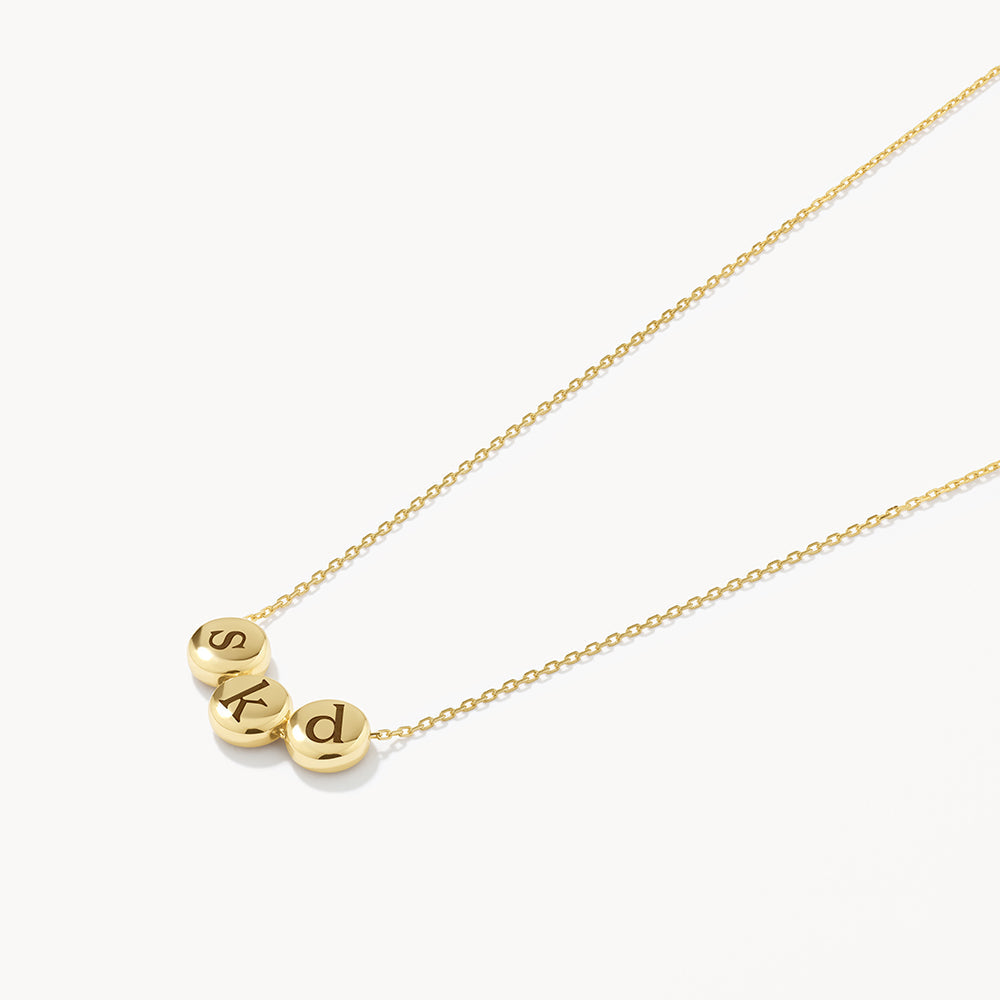 Medley Necklace Engravable Sliding Triple Button Necklace in 10k Gold