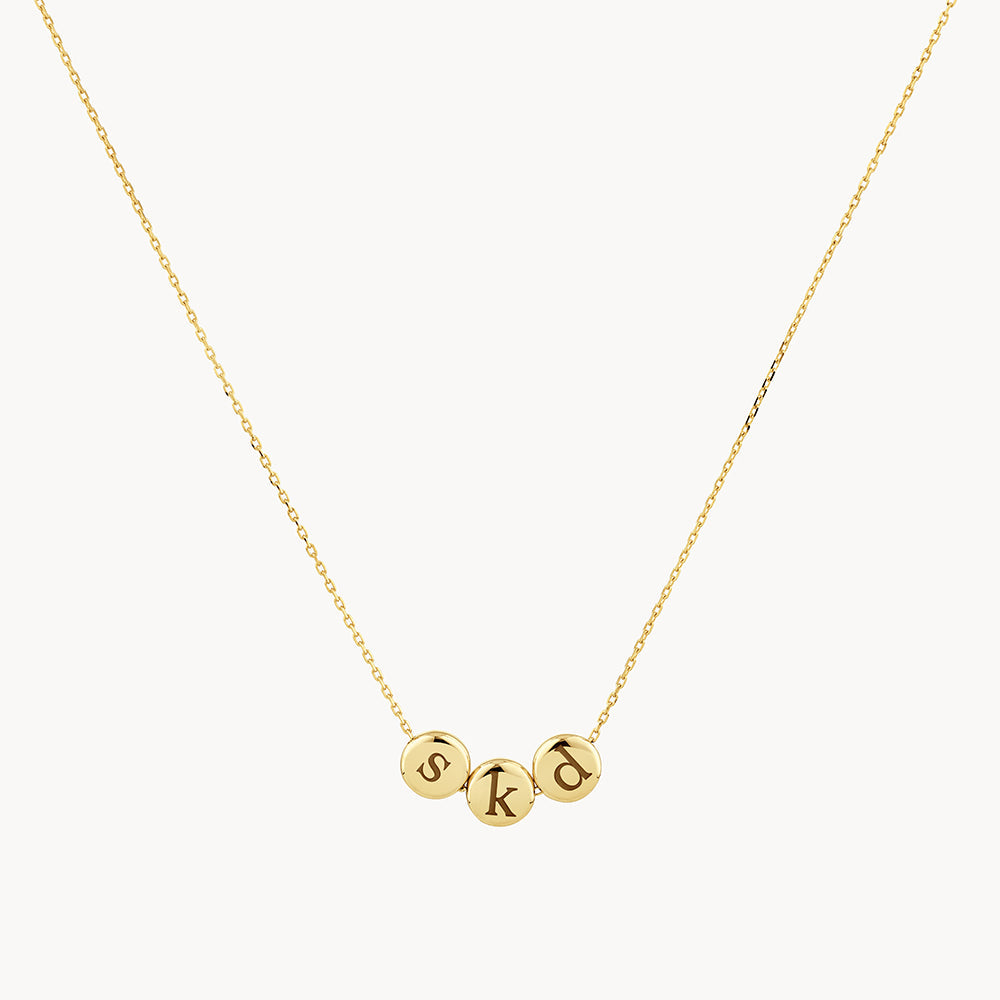Medley Necklace Engravable Sliding Triple Button Necklace in 10k Gold