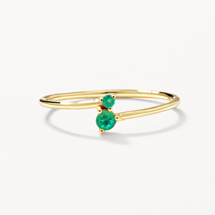 Micro Emerald Toi et Moi Ring in 10k Gold