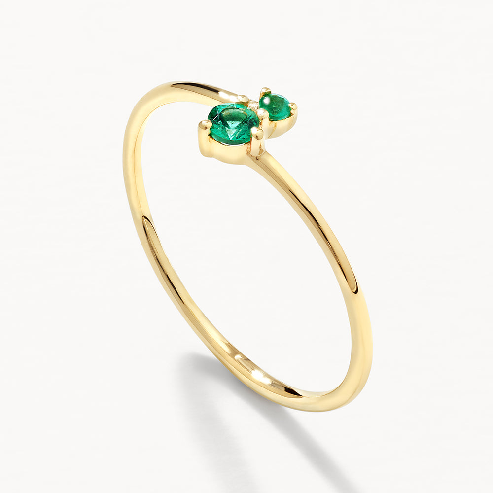 Micro Emerald Toi et Moi Ring in 10k Gold