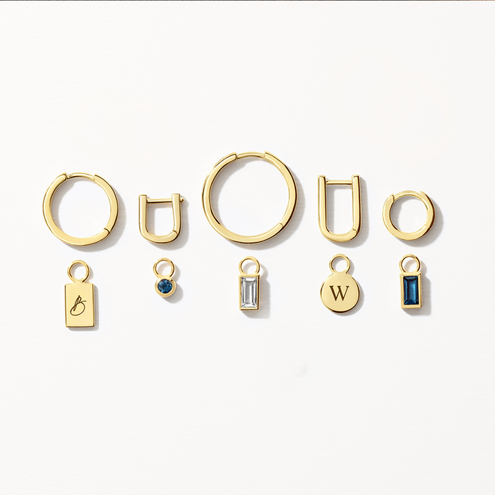 Medley Earrings Mini Charm Huggie Earrings in 10k Gold